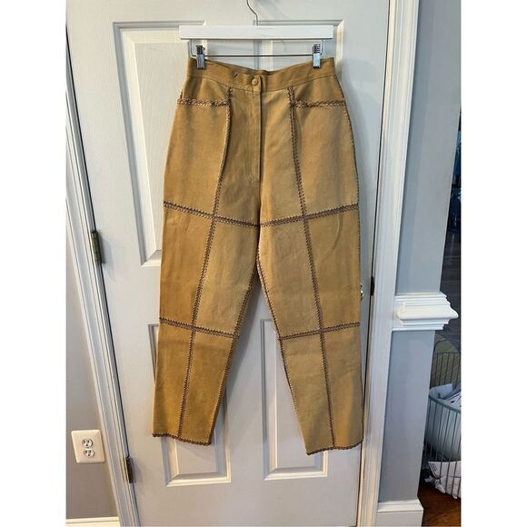 S.M.H. Pants - S.M.H. Vintage Tan Suede Crochet Pieced Pants Boho Festival Coachella sz 10